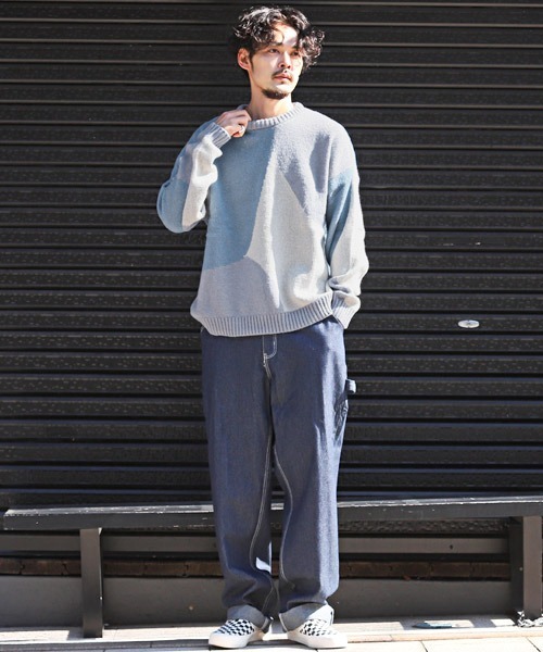 LUXSTYLE(ラグスタイル)の「ジャガード変則柄オーバーサイズニット(ニット/セーター・メンズ・ネイビー/ブラウン/ブラック/ブルー・M/L)」の10枚目の写真