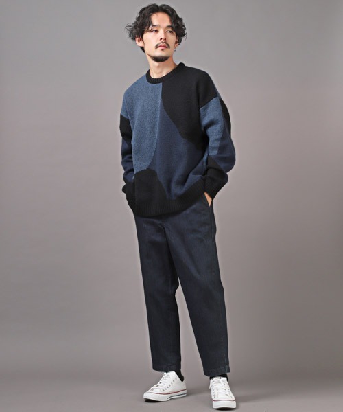 LUXSTYLE(ラグスタイル)の「ジャガード変則柄オーバーサイズニット(ニット/セーター・メンズ・ネイビー/ブラウン/ブラック/ブルー・M/L)」の12枚目の写真