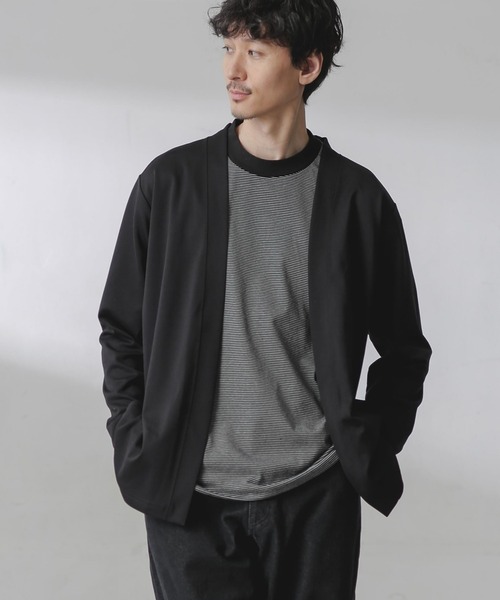 NANO universe（ナノユニバース）の「ダブルジャージー着流しカーディガン（カーディガン/ボレロ・メンズ・スミクロ/ブラック/グリーン/ライトグレー/ライトグリーン・M/L/S）」の2枚目の写真