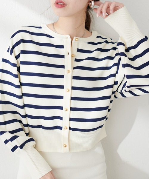 natural couture（ナチュラルクチュール）の「WEB限定 / お家で洗えるころん釦カーデ（カーディガン/ボレロ・レディース・ミント/ラベンダー/グレイッシュベージュ/オフホワイト/ブラック/その他1・FREE）」の6枚目の写真