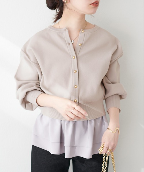 natural couture（ナチュラルクチュール）の「WEB限定 / お家で洗えるころん釦カーデ（カーディガン/ボレロ・レディース・ミント/ラベンダー/グレイッシュベージュ/オフホワイト/ブラック/その他1・FREE）」の3枚目の写真