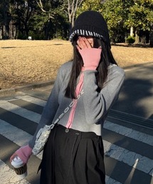 配色コンパクトカーディガン