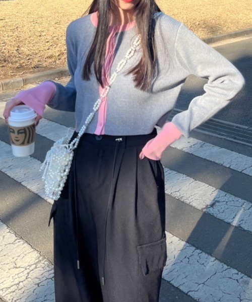 nemne store(ネンネストア)の「配色コンパクトカーディガン(カーディガン/ボレロ・レディース・グレー/ブラック・フリー)」の13枚目の写真