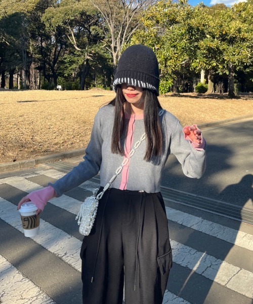 nemne store(ネンネストア)の「配色コンパクトカーディガン(カーディガン/ボレロ・レディース・グレー/ブラック・フリー)」の16枚目の写真