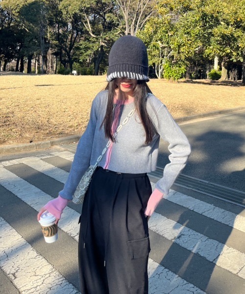nemne store(ネンネストア)の「配色コンパクトカーディガン(カーディガン/ボレロ・レディース・グレー/ブラック・フリー)」の12枚目の写真