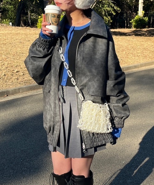 nemne store(ネンネストア)の「配色コンパクトカーディガン(カーディガン/ボレロ・レディース・グレー/ブラック・フリー)」の3枚目の写真