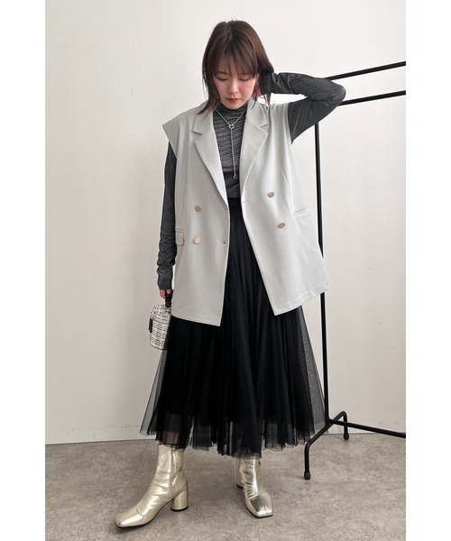 palm RICHE(ポームリシュ)の「カットジョーゼットベスト(ベスト・レディース・ブラック/ライトグレー・MEDIUM)」の20枚目の写真