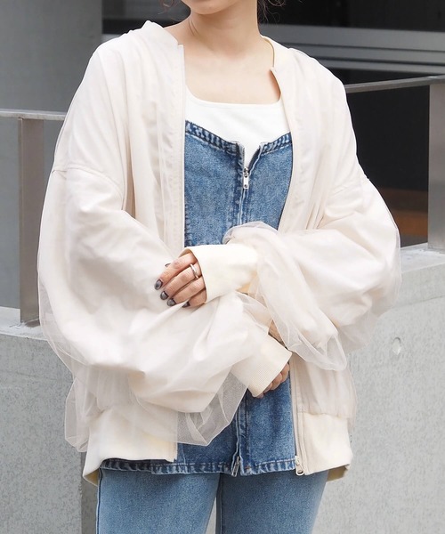 tiptop(ティップトップ)の「チュールレイヤードBIGブルゾン(ブルゾン・レディース・アイボリー/ブラック/チャコールグレー・FREE)」の9枚目の写真