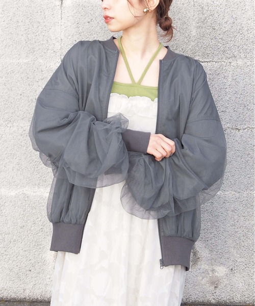 tiptop(ティップトップ)の「チュールレイヤードBIGブルゾン(ブルゾン・レディース・アイボリー/ブラック/チャコールグレー・FREE)」の6枚目の写真