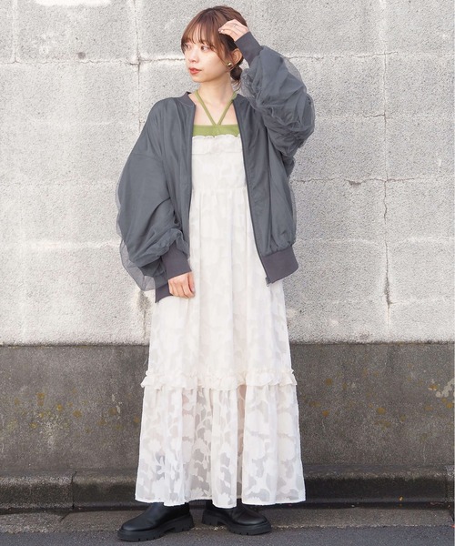 tiptop(ティップトップ)の「チュールレイヤードBIGブルゾン(ブルゾン・レディース・アイボリー/ブラック/チャコールグレー・FREE)」の7枚目の写真