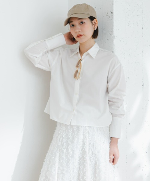 F by ROSSO（エフバイロッソ）の「F by ROSSO　クロップドシャツ（シャツ/ブラウス・レディース・ブルー系その他/ピンク系その他/オフホワイト・FREE）」の2枚目の写真