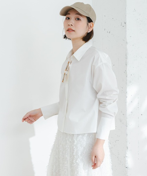 F by ROSSO（エフバイロッソ）の「F by ROSSO　クロップドシャツ（シャツ/ブラウス・レディース・ブルー系その他/ピンク系その他/オフホワイト・FREE）」の16枚目の写真