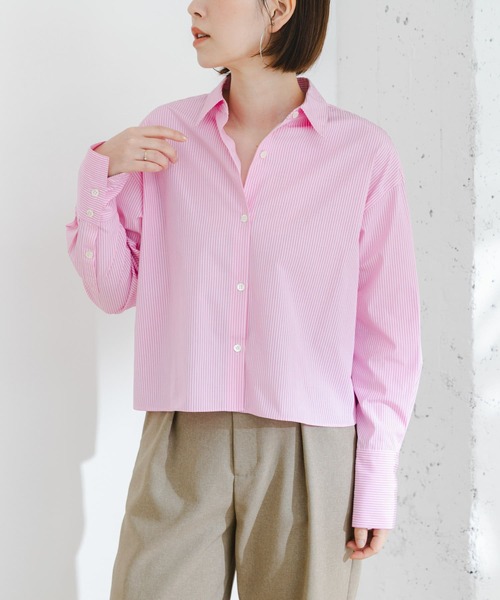 F by ROSSO（エフバイロッソ）の「F by ROSSO　クロップドシャツ（シャツ/ブラウス・レディース・ブルー系その他/ピンク系その他/オフホワイト・FREE）」の10枚目の写真