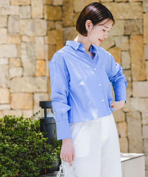 F by ROSSO（エフバイロッソ）の「F by ROSSO　クロップドシャツ（シャツ/ブラウス・レディース・ブルー系その他/ピンク系その他/オフホワイト・FREE）」の5枚目の写真