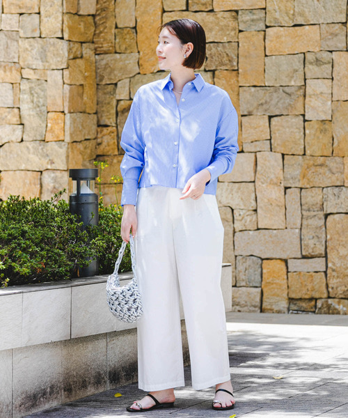 F by ROSSO（エフバイロッソ）の「F by ROSSO　クロップドシャツ（シャツ/ブラウス・レディース・ブルー系その他/ピンク系その他/オフホワイト・FREE）」の4枚目の写真