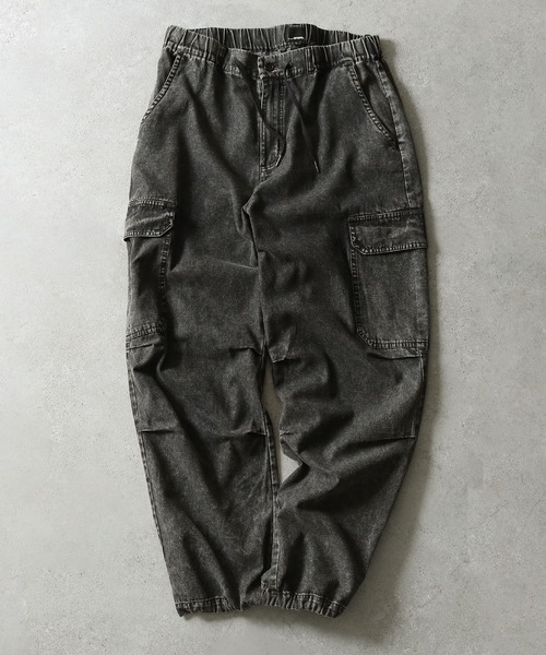 ZIP FIVE（ジップファイブ）の「【ZIP FIVE】 ヴィンテージライク ケミカル ウォッシュ デニム 裾ドローコード バルーン カーゴパンツ（カーゴパンツ・メンズ・ブラック/ブルー・LARGE/MEDIUM）」の10枚目の写真
