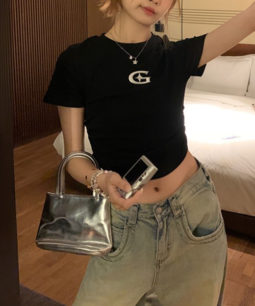 SpRay（スプレイ）の「メタルプリント半袖Tシャツ（Tシャツ/カットソー・レディース・グレー/ブラック/ホワイト/チャコールグレー・FREE）」の6枚目の写真