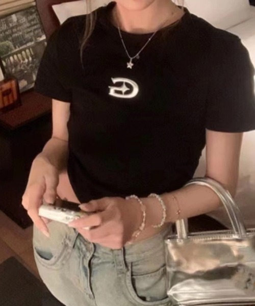 SpRay（スプレイ）の「メタルプリント半袖Tシャツ（Tシャツ/カットソー・レディース・グレー/ブラック/ホワイト/チャコールグレー・FREE）」の13枚目の写真