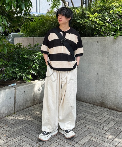 パワーネットオフショルダーボーダーストライプメッシュ