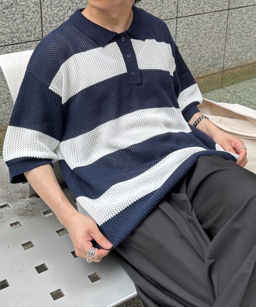 ADAMASTE（アダマスト）の「メッシュニットボーダーポロ（ニット