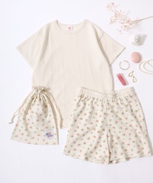 JEMORGAN(ジェーイーモーガン)の「JEMORGAN/ジェーイーモーガン セットアップ 花総柄 ハート柄 ワッフル 半袖Tシャツ&ショートパンツ&ポーチ 3点セット/ルームウェア/ワンマイルウェア/パジャマ/レディース(ルームウェア/パジャマ)」