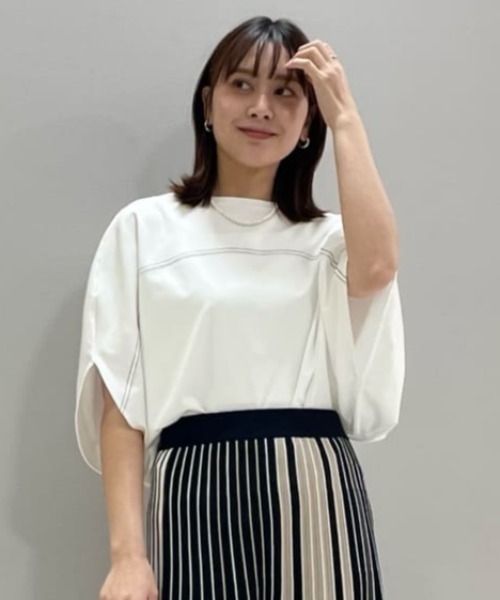 CAST:(キャストコロン)の「【接触冷感】サークルフォルムカットソー(Tシャツ/カットソー・レディース・ブルー系その他2/ブラック/ホワイト・M)」の4枚目の写真