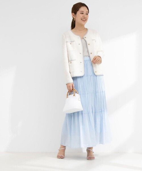 NOLLEY’S Sophi(ノーリーズソフィ)の「ウォッシャブルティアードリンクルプリーツスカート(スカート・レディース・ホワイト/サックスブルー・1/2)」の6枚目の写真