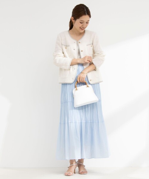 NOLLEY’S Sophi(ノーリーズソフィ)の「ウォッシャブルティアードリンクルプリーツスカート(スカート・レディース・ホワイト/サックスブルー・1/2)」の7枚目の写真