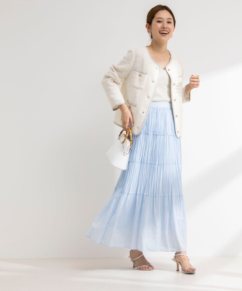 NOLLEY’S Sophi(ノーリーズソフィ)の「ウォッシャブルティアードリンクルプリーツスカート(スカート・レディース・ホワイト/サックスブルー・1/2)」の9枚目の写真