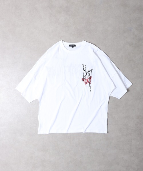 RE730（アールイーセブンサーティー）の「Printed dolman T-shirt / プリントドルマンTシャツ unisex（Tシャツ/カットソー・メンズ・チャコール/ブラック/ホワイト・M/L）」の4枚目の写真