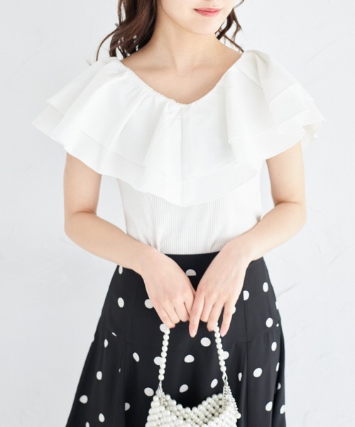 tocco closet(トッコ クローゼット)の「ラッフルフリル切り替えリブカットプルオーバー(Tシャツ/カットソー・レディース・レモンイエロー/オフホワイト/ブラック・M)」の8枚目の写真