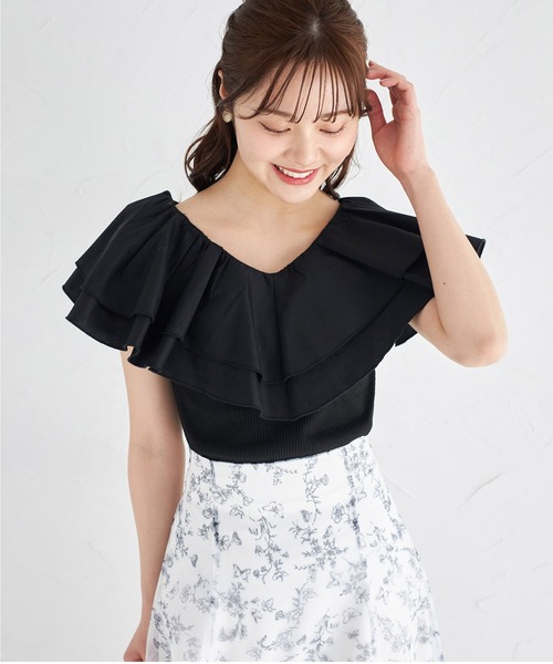 tocco closet(トッコ クローゼット)の「ラッフルフリル切り替えリブカットプルオーバー(Tシャツ/カットソー・レディース・レモンイエロー/オフホワイト/ブラック・M)」の21枚目の写真