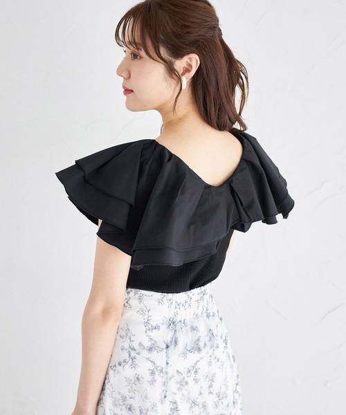 tocco closet(トッコ クローゼット)の「ラッフルフリル切り替えリブカットプルオーバー(Tシャツ/カットソー・レディース・レモンイエロー/オフホワイト/ブラック・M)」の22枚目の写真
