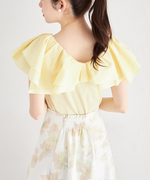 tocco closet(トッコ クローゼット)の「ラッフルフリル切り替えリブカットプルオーバー(Tシャツ/カットソー・レディース・レモンイエロー/オフホワイト/ブラック・M)」の16枚目の写真