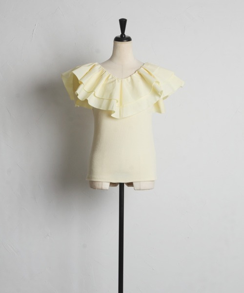 tocco closet(トッコ クローゼット)の「ラッフルフリル切り替えリブカットプルオーバー(Tシャツ/カットソー・レディース・レモンイエロー/オフホワイト/ブラック・M)」の17枚目の写真