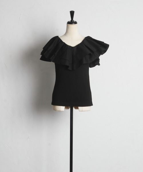 tocco closet(トッコ クローゼット)の「ラッフルフリル切り替えリブカットプルオーバー(Tシャツ/カットソー・レディース・レモンイエロー/オフホワイト/ブラック・M)」の18枚目の写真