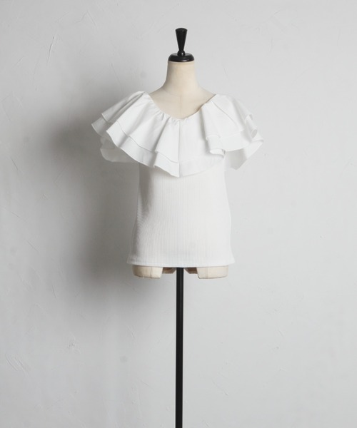 tocco closet(トッコ クローゼット)の「ラッフルフリル切り替えリブカットプルオーバー(Tシャツ/カットソー・レディース・レモンイエロー/オフホワイト/ブラック・M)」の19枚目の写真