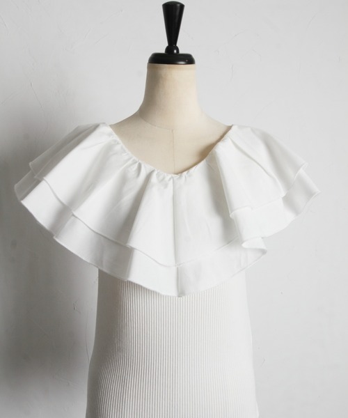tocco closet(トッコ クローゼット)の「ラッフルフリル切り替えリブカットプルオーバー(Tシャツ/カットソー・レディース・レモンイエロー/オフホワイト/ブラック・M)」の11枚目の写真