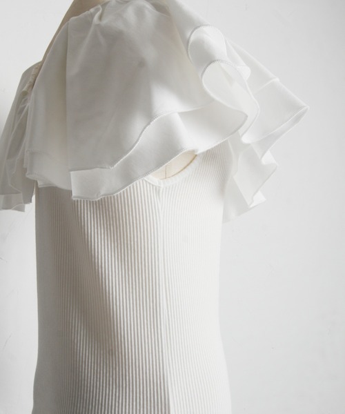 tocco closet(トッコ クローゼット)の「ラッフルフリル切り替えリブカットプルオーバー(Tシャツ/カットソー・レディース・レモンイエロー/オフホワイト/ブラック・M)」の14枚目の写真