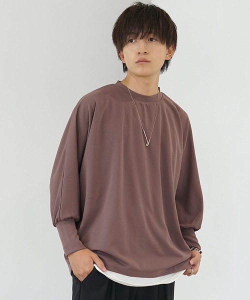 MinoriTY（マイノリティ）の「【MinoriTY】梨地ドルマンボリュームスリークウォータースリーブカットソー メンズ ロンT ビッグシルエット ドルマンスリーブ オーバーサイズ ルーズフィット 秋服（Tシャツ/カットソー・メンズ・ベージュ/ブラック/カーキ/ローズ/ネイビー・S/M/L）」の5枚目の写真
