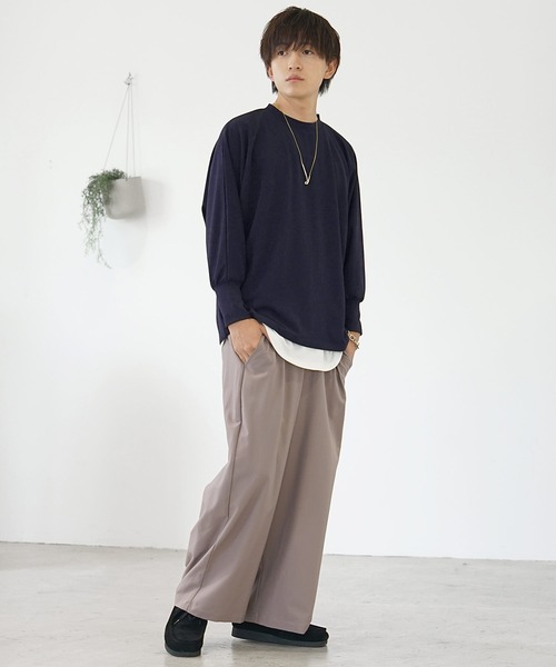 MinoriTY（マイノリティ）の「【MinoriTY】梨地ドルマンボリュームスリークウォータースリーブカットソー メンズ ロンT ビッグシルエット ドルマンスリーブ オーバーサイズ ルーズフィット 秋服（Tシャツ/カットソー・メンズ・ベージュ/ブラック/カーキ/ローズ/ネイビー・S/M/L）」の17枚目の写真