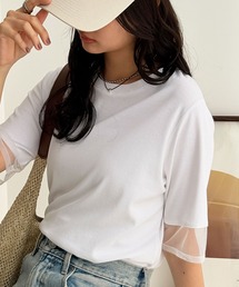 綿100％袖シアー切替シルケットＴシャツ