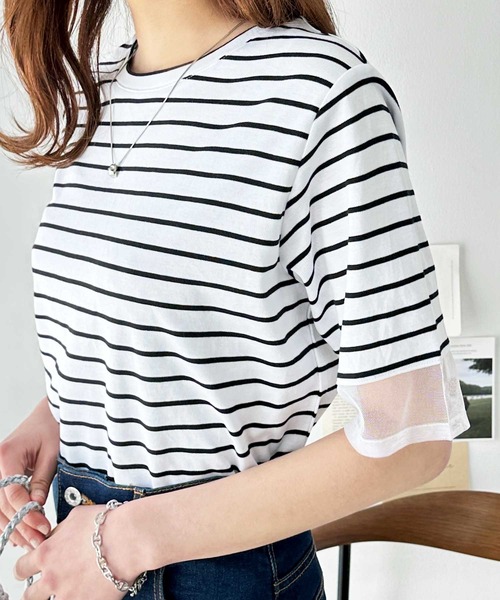 GeeRA(ジーラ)の「綿100%袖シアー切替シルケットTシャツ(Tシャツ/カットソー・レディース・オフホワイト/ブラック/その他・MEDIUM/LARGE)」の17枚目の写真