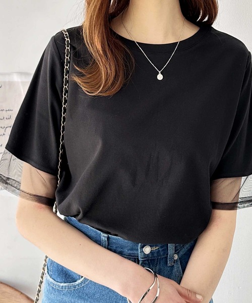 GeeRA(ジーラ)の「綿100%袖シアー切替シルケットTシャツ(Tシャツ/カットソー・レディース・オフホワイト/ブラック/その他・MEDIUM/LARGE)」の16枚目の写真