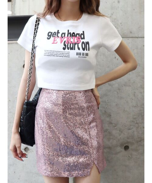 EVRIS（エヴリス）の「Get a Head クロップドTシャツ（Tシャツ/カットソー・レディース・イエロー/ブラック/ホワイト・FREE）」の4枚目の写真