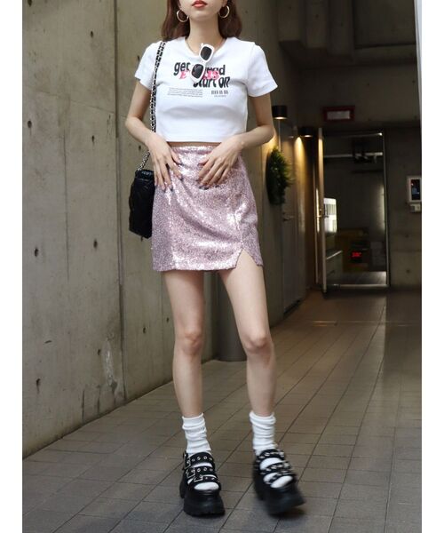 EVRIS（エヴリス）の「Get a Head クロップドTシャツ（Tシャツ/カットソー・レディース・イエロー/ブラック/ホワイト・FREE）」の5枚目の写真