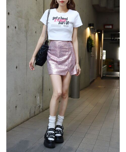 EVRIS（エヴリス）の「Get a Head クロップドTシャツ（Tシャツ/カットソー・レディース・イエロー/ブラック/ホワイト・FREE）」の6枚目の写真