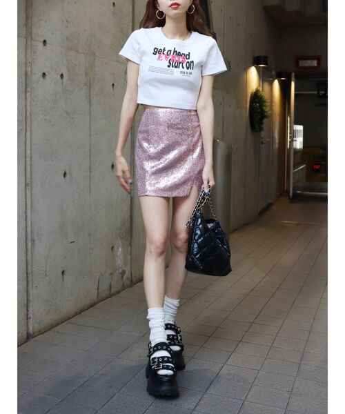 EVRIS（エヴリス）の「Get a Head クロップドTシャツ（Tシャツ/カットソー・レディース・イエロー/ブラック/ホワイト・FREE）」の7枚目の写真