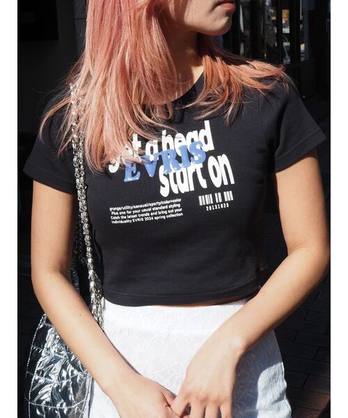 EVRIS（エヴリス）の「Get a Head クロップドTシャツ（Tシャツ/カットソー・レディース・イエロー/ブラック/ホワイト・FREE）」の14枚目の写真