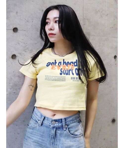EVRIS（エヴリス）の「Get a Head クロップドTシャツ（Tシャツ/カットソー・レディース・イエロー/ブラック/ホワイト・FREE）」の21枚目の写真